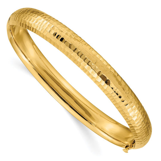 14k Yellow Gold Articulated Rigid Bracelet with Hammered Texture and Elegant Design
