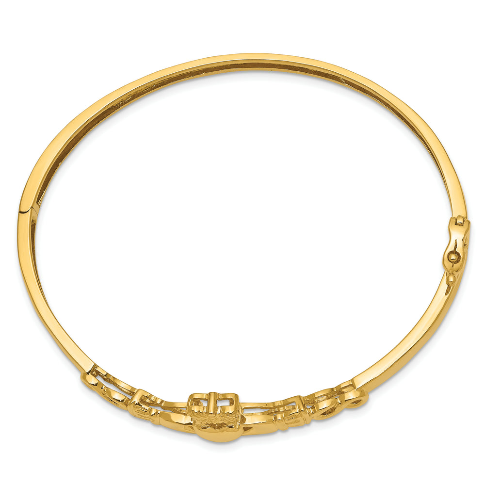 14K Yellow Gold Diamond-Cut Claddagh Bangle Bracelet
