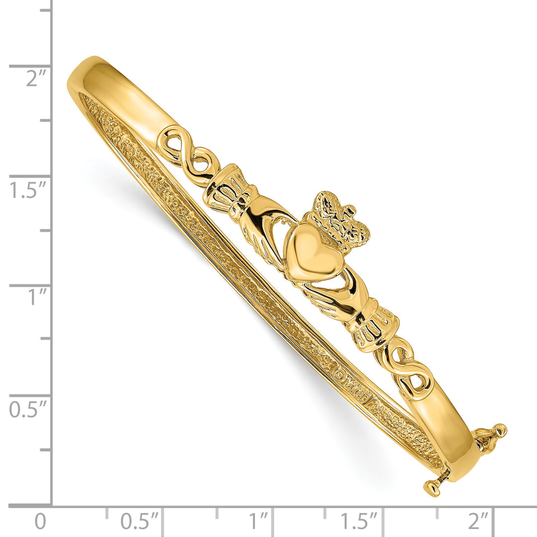 14K Yellow Gold Diamond-Cut Claddagh Bangle Bracelet