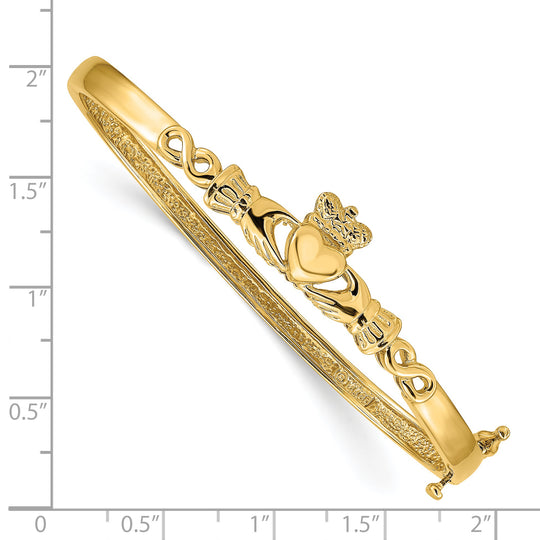 14K Yellow Gold Diamond-Cut Claddagh Bangle Bracelet