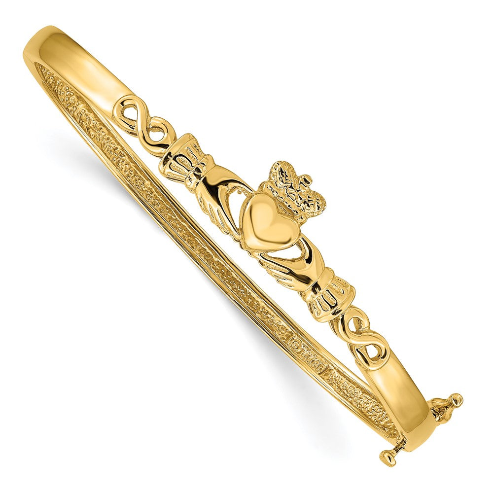 14K Yellow Gold Diamond-Cut Claddagh Bangle Bracelet