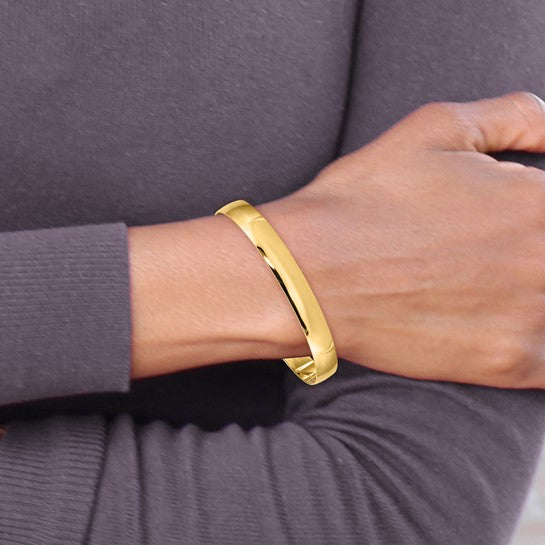  Brazalete Rígido Redondo de Oro Amarillo 14K – Sólido, Pulido y de Media Caña (8 mm)