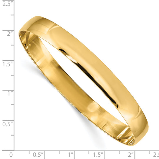  Brazalete Rígido Redondo de Oro Amarillo 14K – Sólido, Pulido y de Media Caña (8 mm)