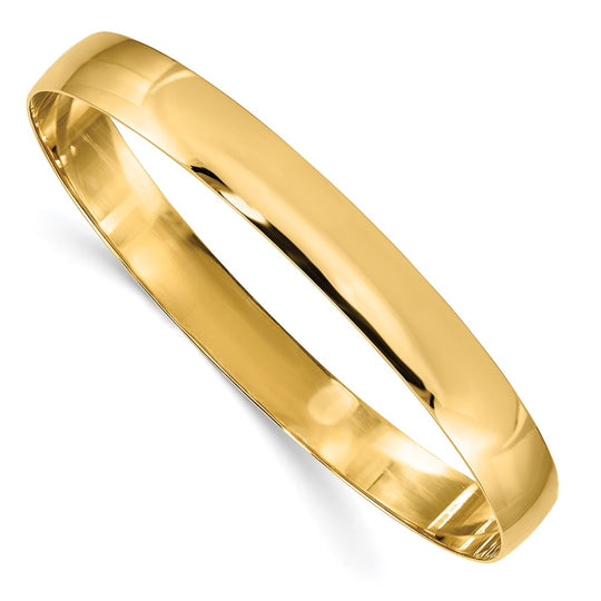  Brazalete Rígido Redondo de Oro Amarillo 14K – Sólido, Pulido y de Media Caña (8 mm)
