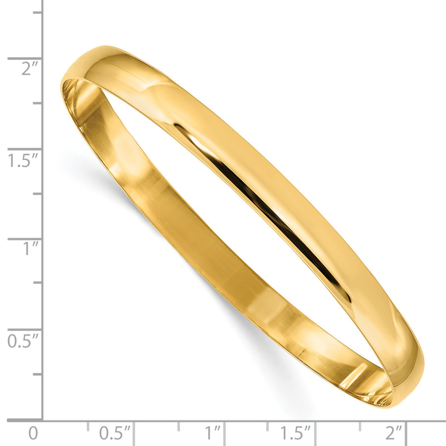 Pulsera Brazalete Redondo de Media Caña de 14k Oro Amarillo, Pulido, Macizo y sin Cierre (Slip-On) – 6 mm