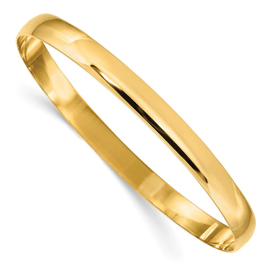 Pulsera Brazalete Redondo de Media Caña de 14k Oro Amarillo, Pulido, Macizo y sin Cierre (Slip-On) – 6 mm