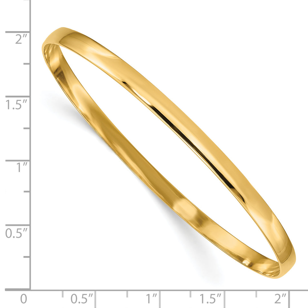 Solid 14K Yellow Gold Half Round Polished Bangle (4mm)