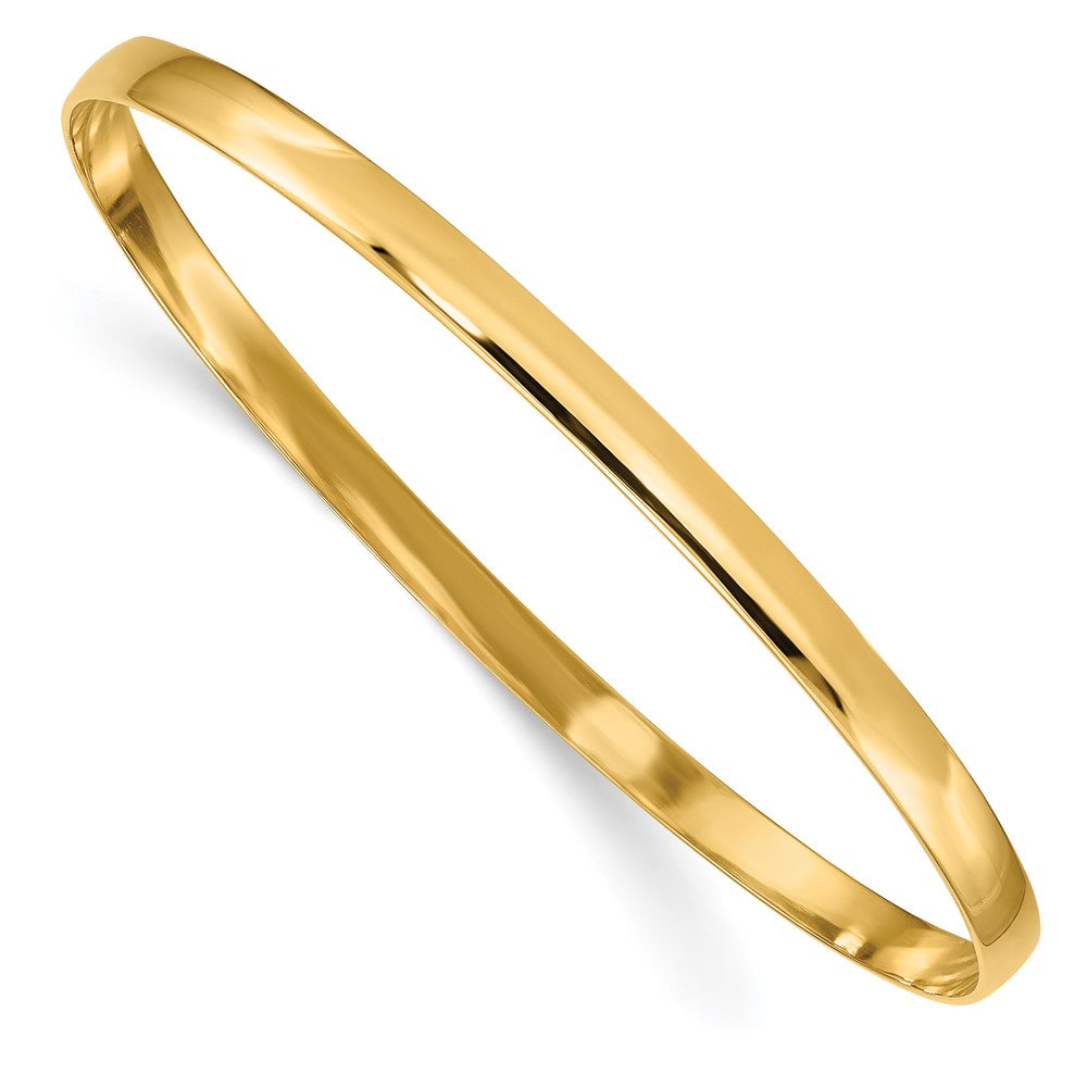 Solid 14K Yellow Gold Half Round Polished Bangle (4mm)