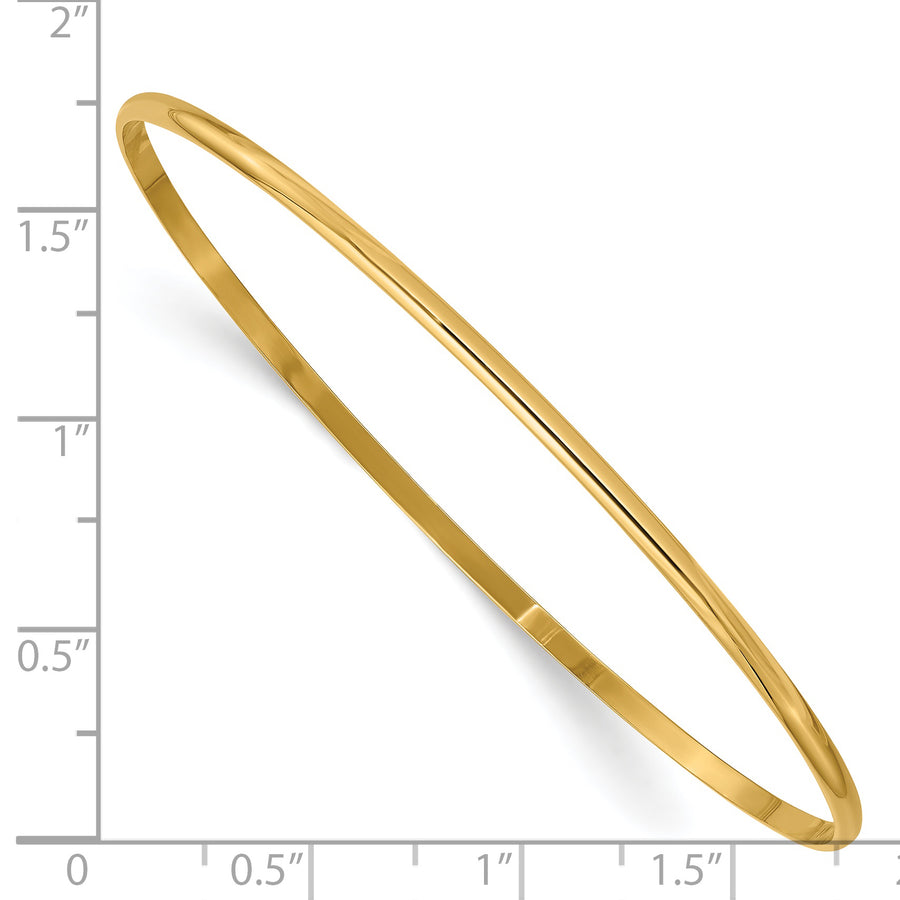 Pulsera Brazalete Redondo de Media Caña, Sólida y Pulida de 14K – 2 mm, Tipo Slip-On
