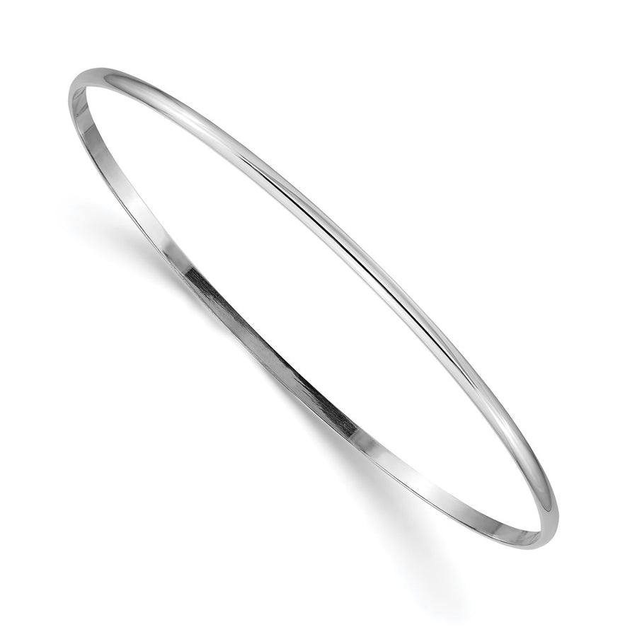Pulsera Bangle de Oro Blanco de 14k Sólida, Pulida y Media Redonda de 2 mm