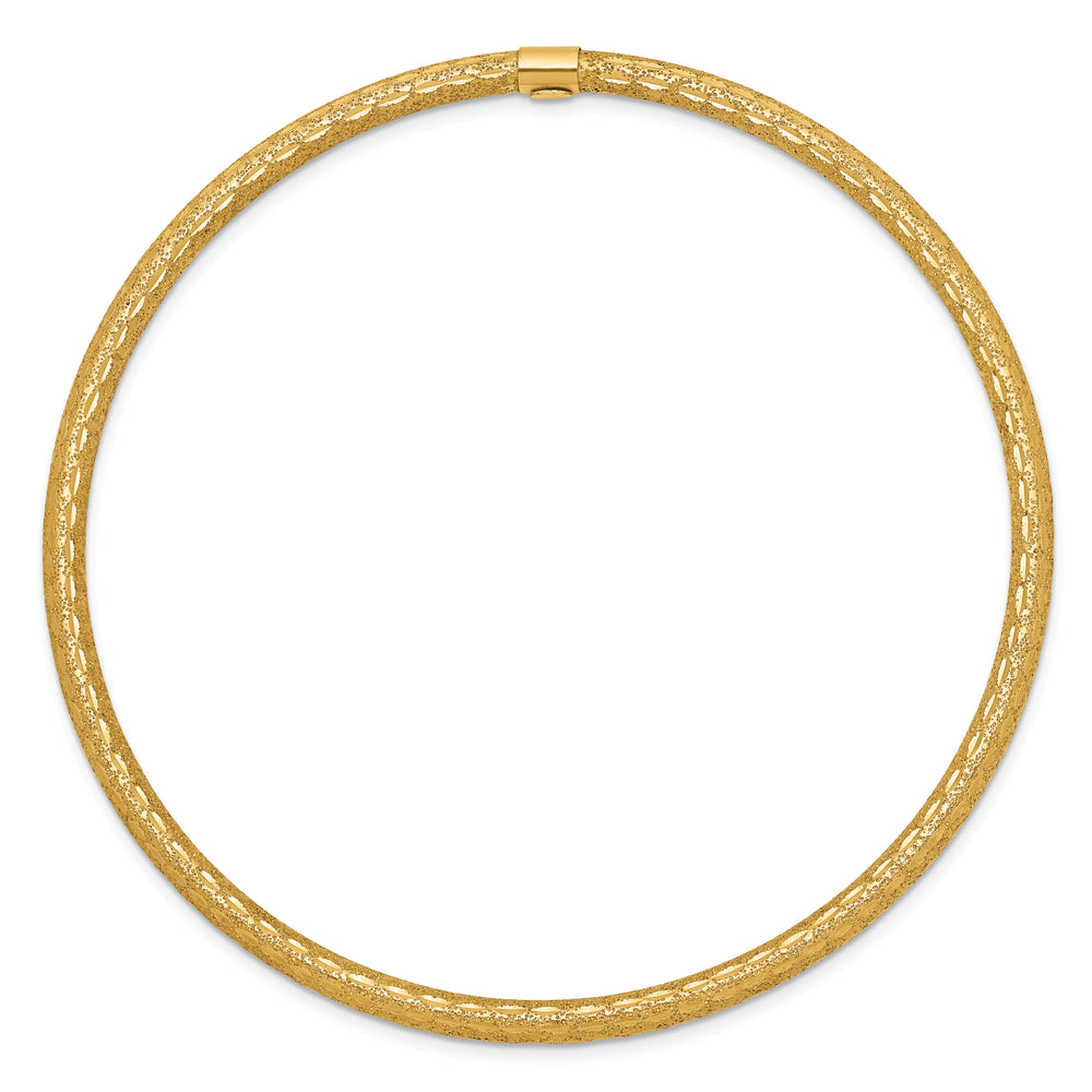 14k Yellow Gold Satin Finish 3mm Diamond Cut Bangle Bracelet