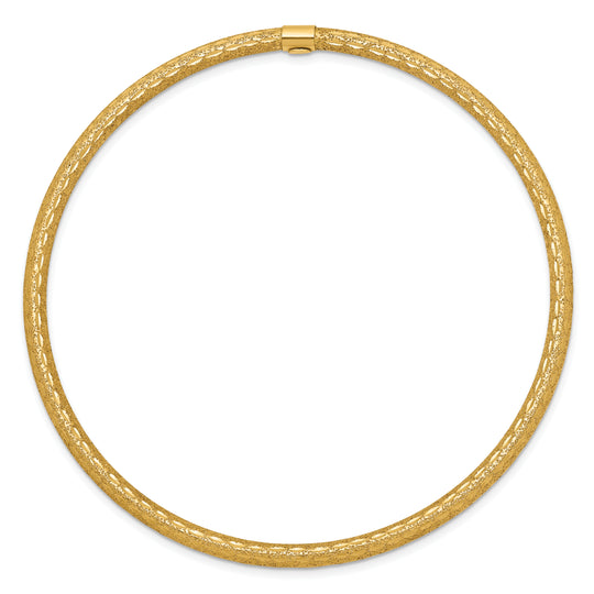 14k Yellow Gold Satin Finish 3mm Diamond Cut Bangle Bracelet