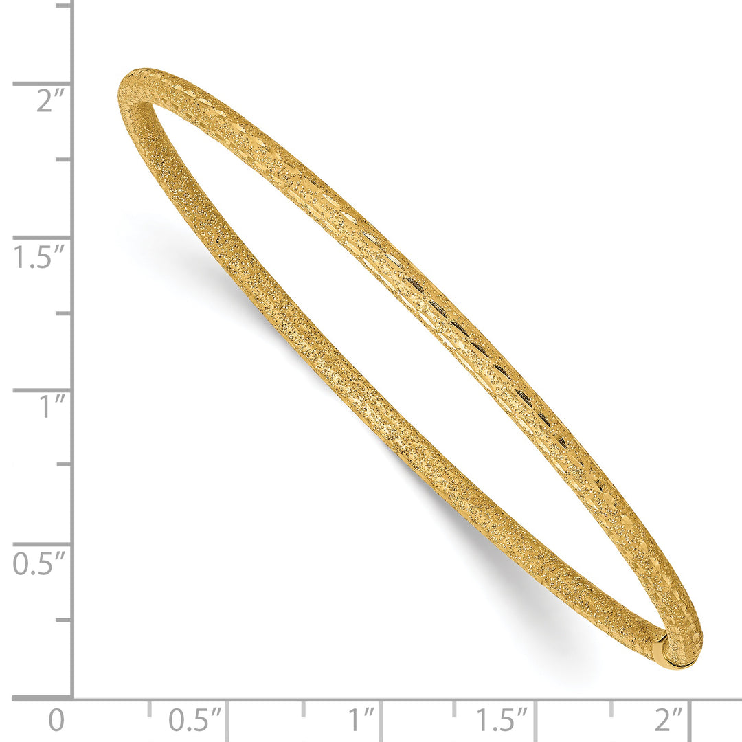 14k Yellow Gold Satin Finish 3mm Diamond Cut Bangle Bracelet