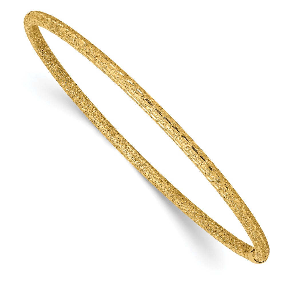 14k Yellow Gold Satin Finish 3mm Diamond Cut Bangle Bracelet