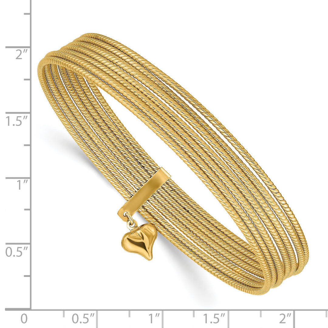 Set of 7 14k Textured Bangle Bracelets with Dangling Heart