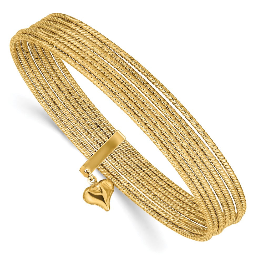 Set of 7 14k Textured Bangle Bracelets with Dangling Heart