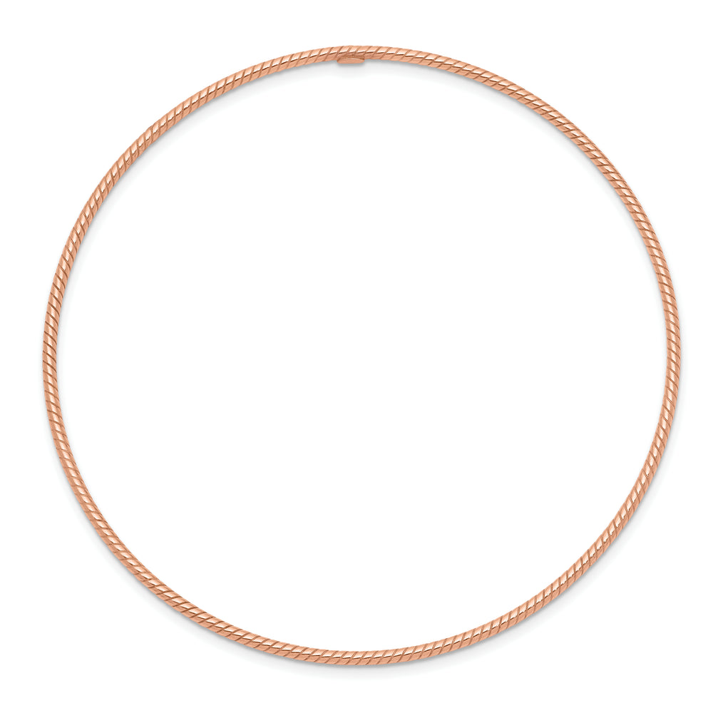 14K Rose Gold Round Bangle – Textured, Polished, 1.5mm Twist Design