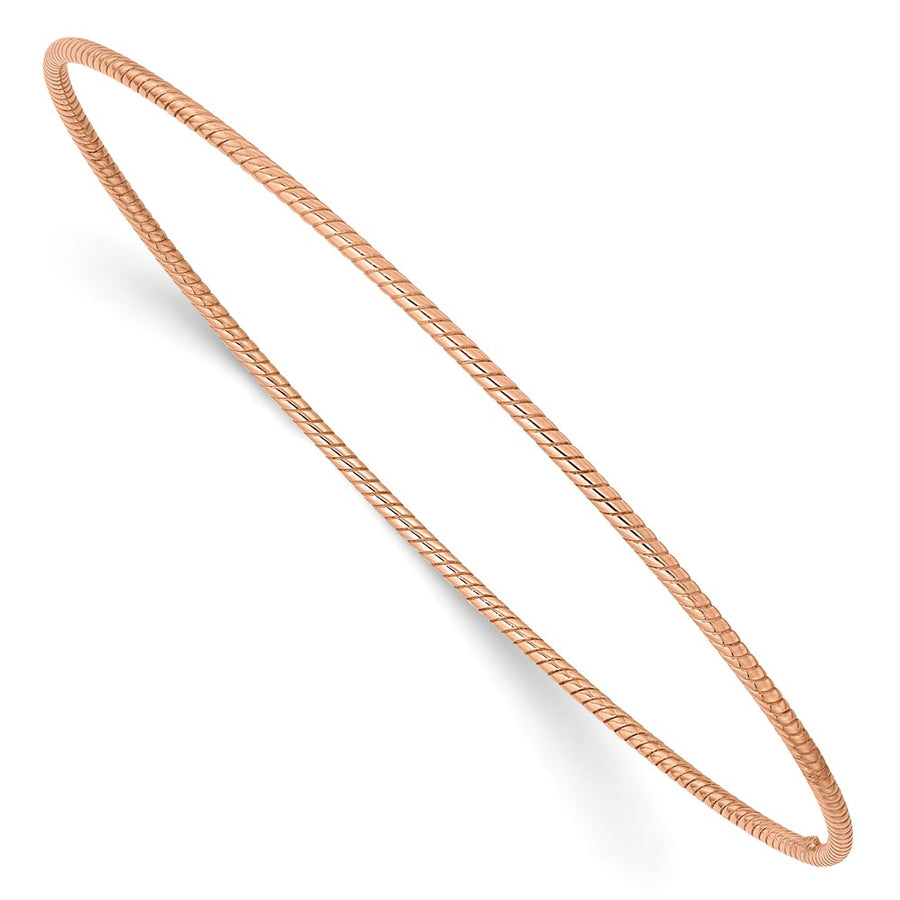 Brazalete Redondo de Oro Rosa 14K – Texturizado, Pulido, Diseño Torcido de 1.5 mm