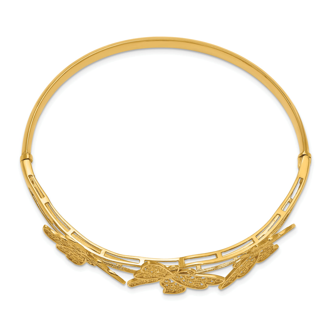 14K Yellow Gold Filigree Butterfly Hinged Bangle Bracelet