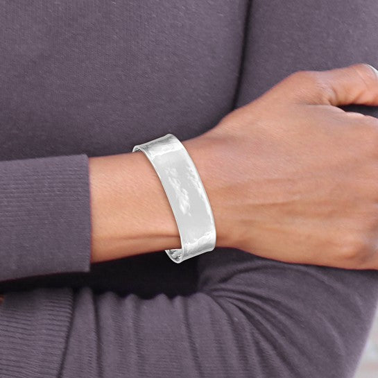 14K White Gold Cuff Bracelet (19 mm) with Hammered and Polished Finish