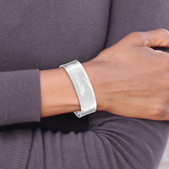 14K White Gold Cuff Bracelet (19 mm) with Hammered and Polished Finish