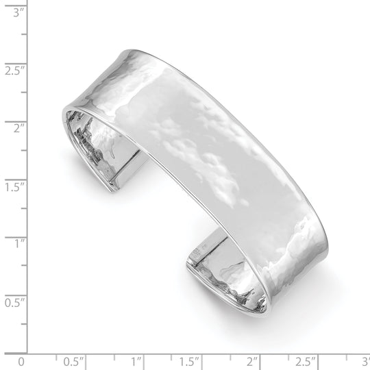 14K White Gold Cuff Bracelet (19 mm) with Hammered and Polished Finish
