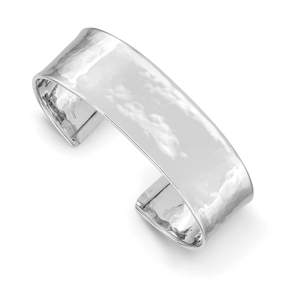 14K White Gold Cuff Bracelet (19 mm) with Hammered and Polished Finish
