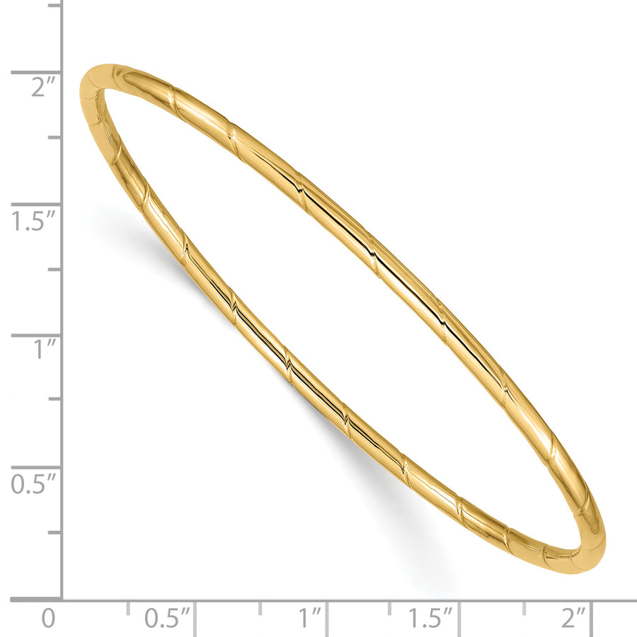 Brazalete Redondo Deslizante de Oro Amarillo 14K – Pulido con Ranuras, 2.5 mm