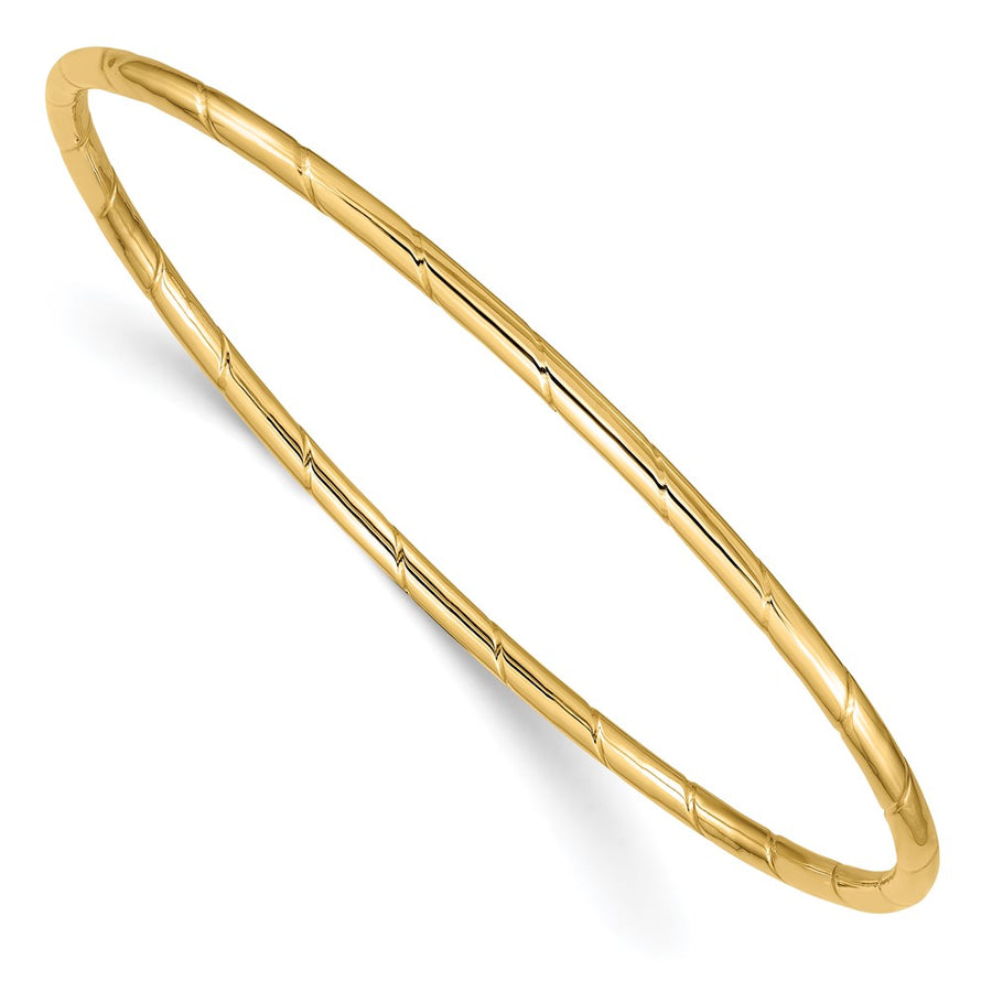 Brazalete Redondo Deslizante de Oro Amarillo 14K – Pulido con Ranuras, 2.5 mm