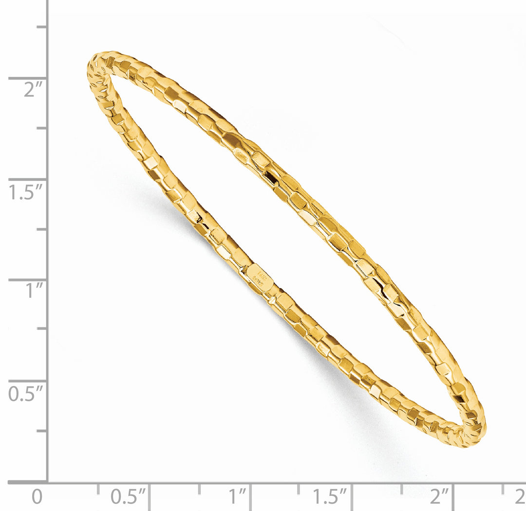 Pulsera Brazalete Redonda de Oro Amarillo de 14K, Texturizada y Pulida, 3.00 mm, Tipo “Slip-on”