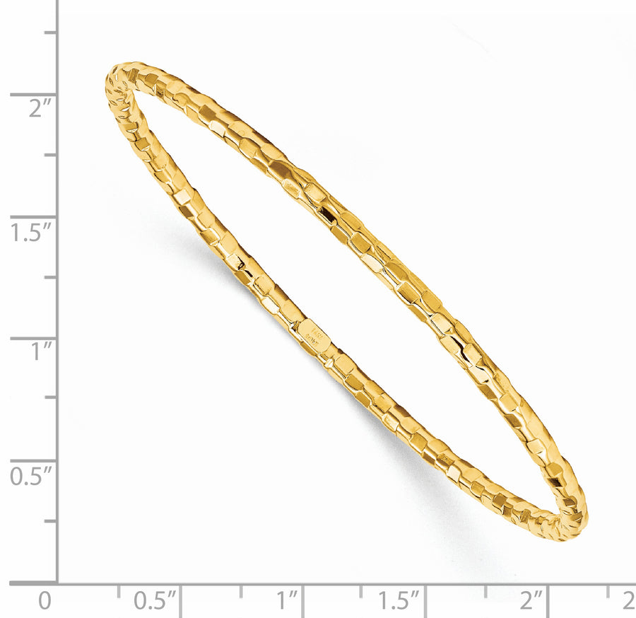 Pulsera Brazalete Redonda de Oro Amarillo de 14K, Texturizada y Pulida, 3.00 mm, Tipo “Slip-on”
