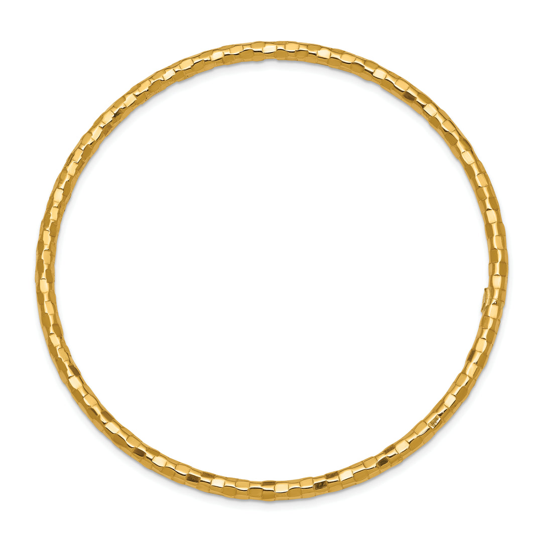 Pulsera Brazalete Redonda de Oro Amarillo de 14K, Texturizada y Pulida, 3.00 mm, Tipo “Slip-on”