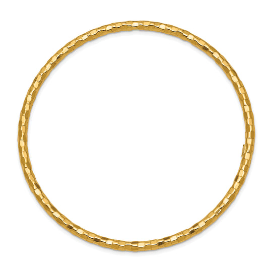 Pulsera Brazalete Redonda de Oro Amarillo de 14K, Texturizada y Pulida, 3.00 mm, Tipo “Slip-on”