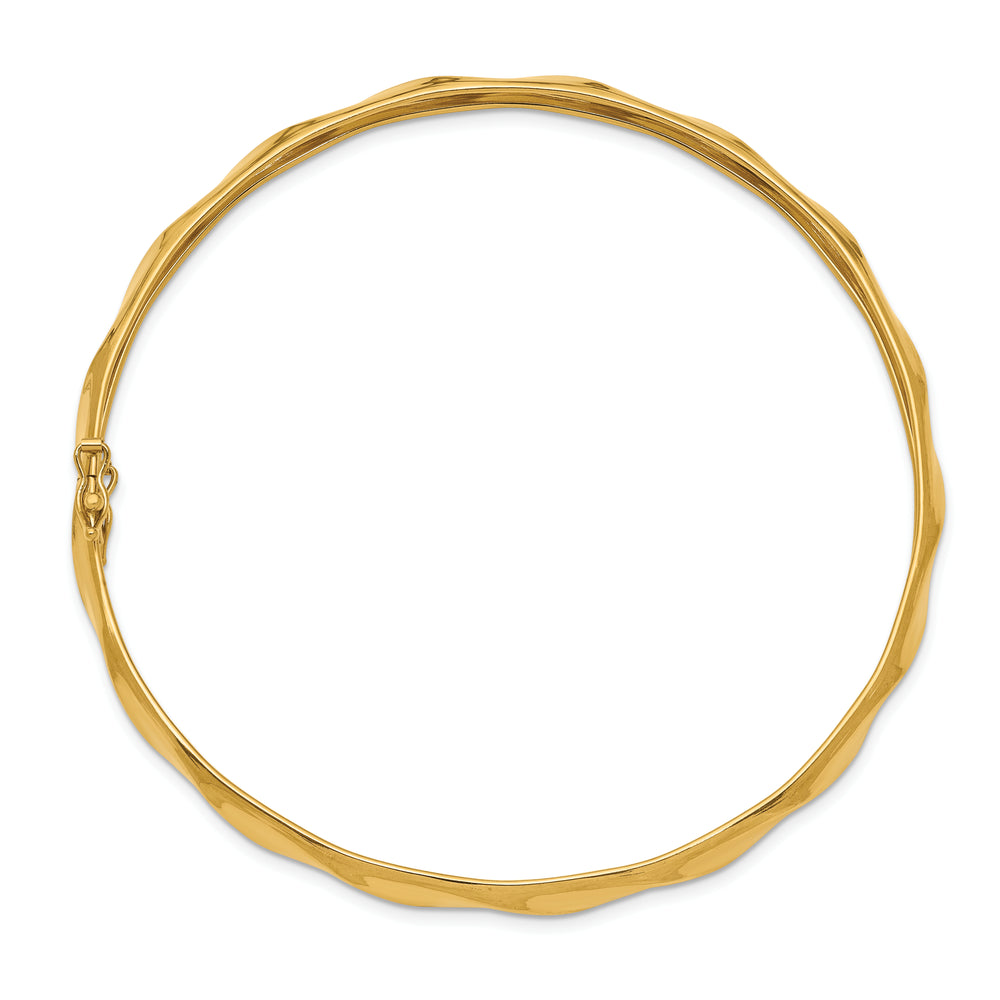 14k Yellow Gold Flexible Bangle Bracelet with Twist Design and Polished Finish