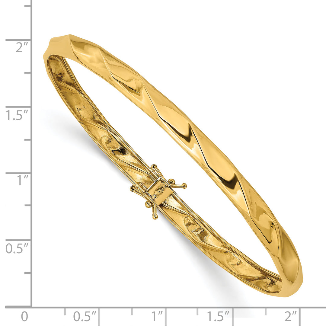14k Yellow Gold Flexible Bangle Bracelet with Twist Design and Polished Finish