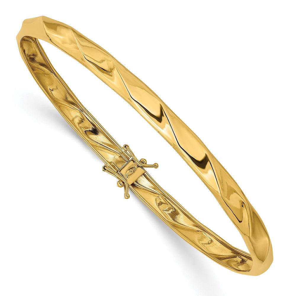 14k Yellow Gold Flexible Bangle Bracelet with Twist Design and Polished Finish