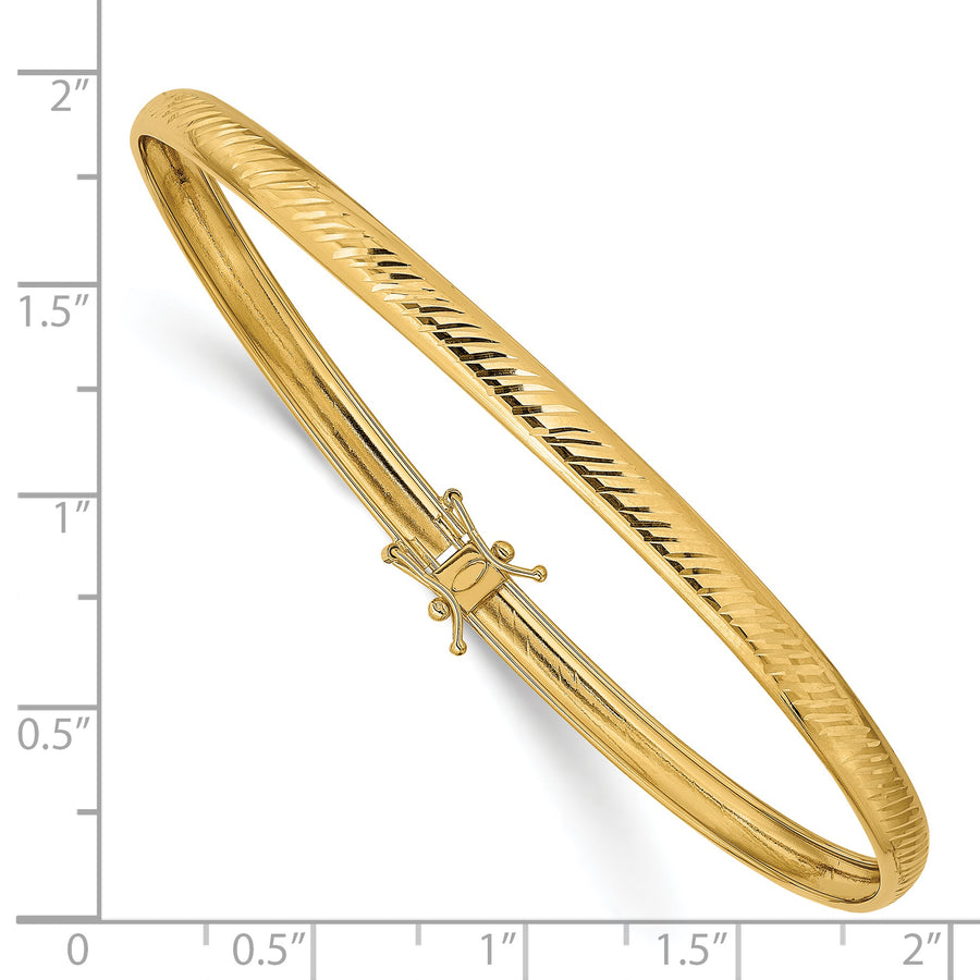 Pulsera Brazalete Redondo Flexible de 14K con Corte de Diamante y Acabado Pulido – 4.25 mm