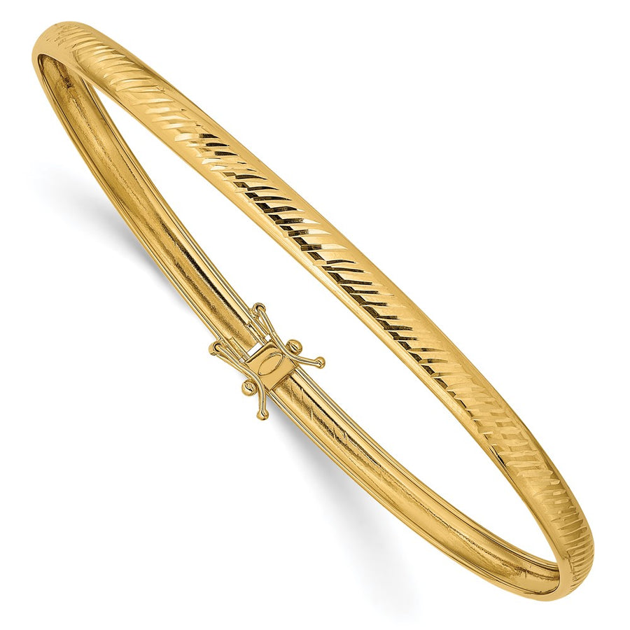 Pulsera Brazalete Redondo Flexible de 14K con Corte de Diamante y Acabado Pulido – 4.25 mm