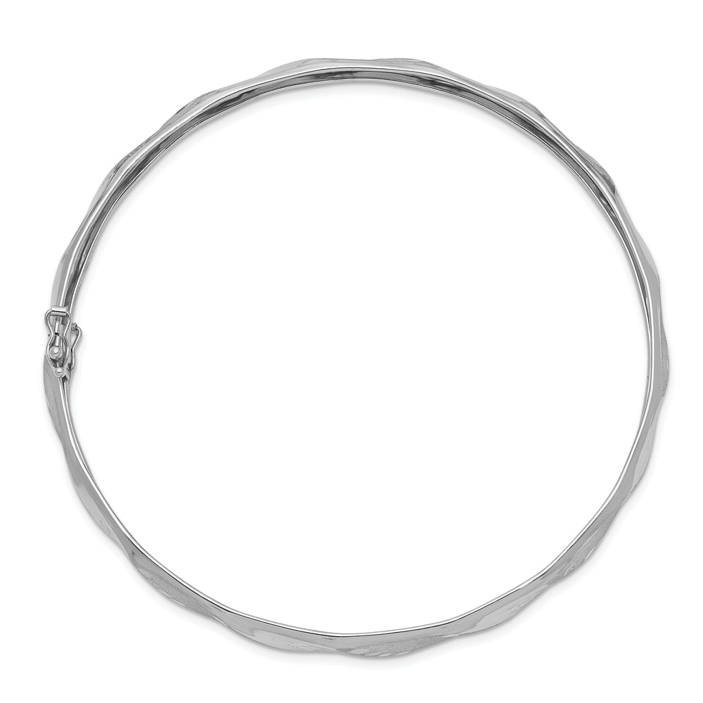 14k White Gold Flexible Bangle Bracelet with Satin Finish and Diamond Cut