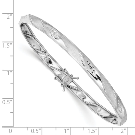 14k White Gold Flexible Bangle Bracelet with Satin Finish and Diamond Cut
