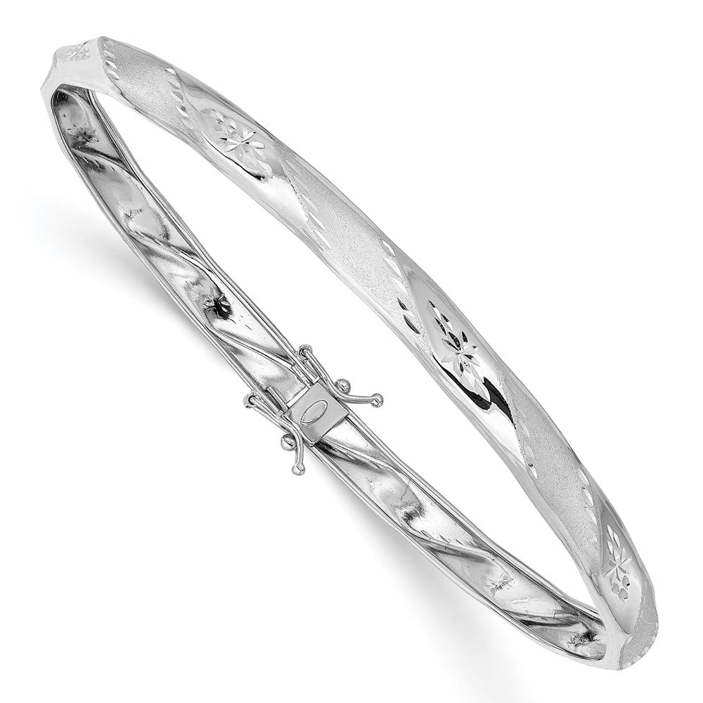 14k White Gold Flexible Bangle Bracelet with Satin Finish and Diamond Cut