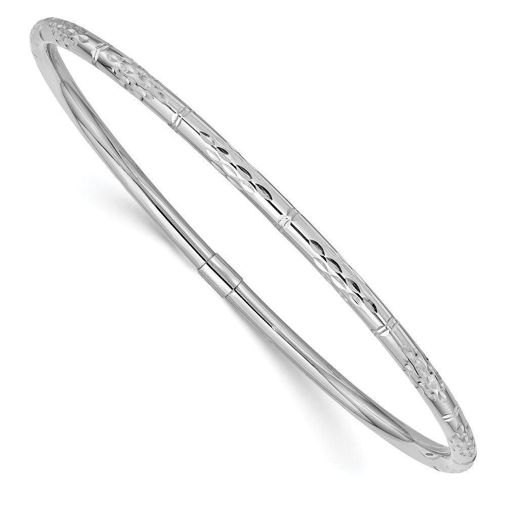 14k White Gold Polished Diamond-Cut Slide-On Bangle Bracelet