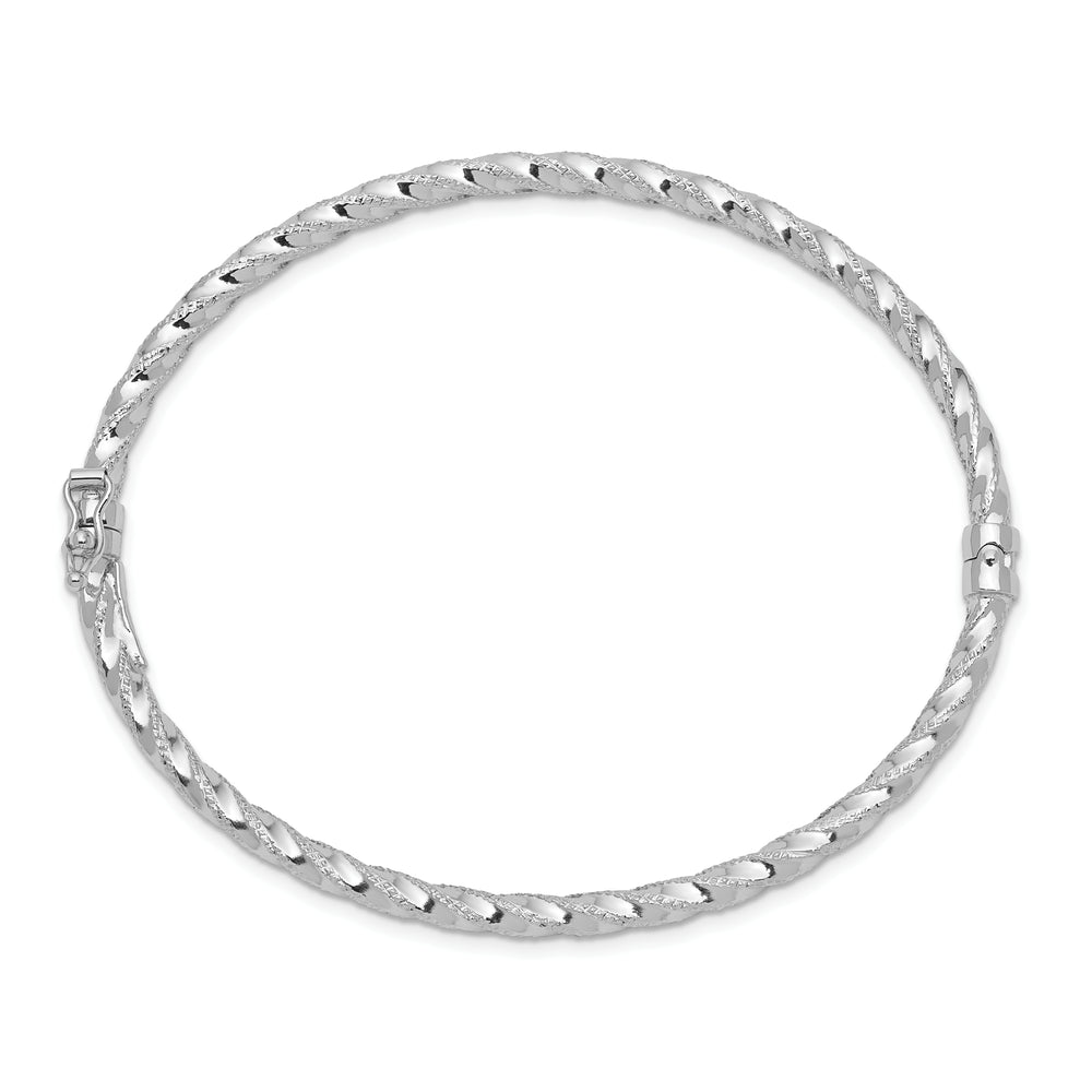 14k White Gold Hinged Bangle Bracelet, Polished and Textured