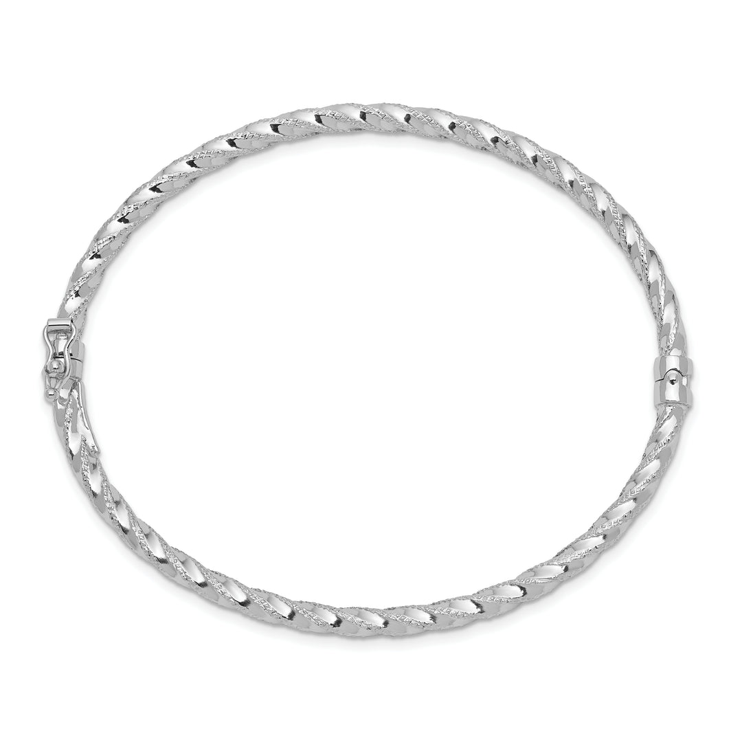 14k White Gold Hinged Bangle Bracelet, Polished and Textured