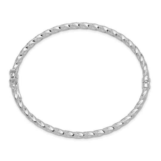 14k White Gold Hinged Bangle Bracelet, Polished and Textured