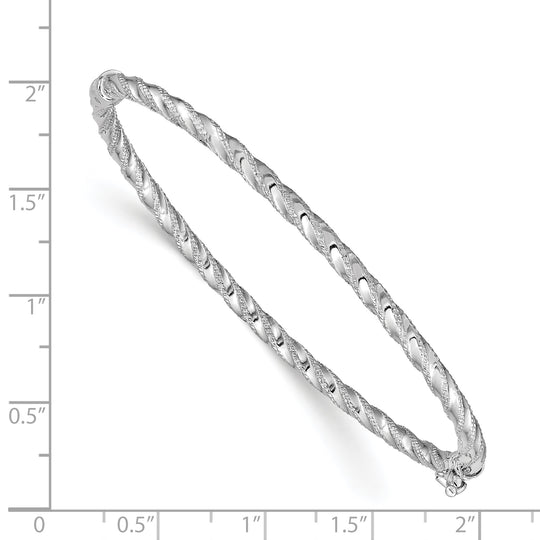 14k White Gold Hinged Bangle Bracelet, Polished and Textured