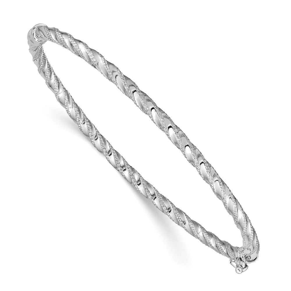 14k White Gold Hinged Bangle Bracelet, Polished and Textured
