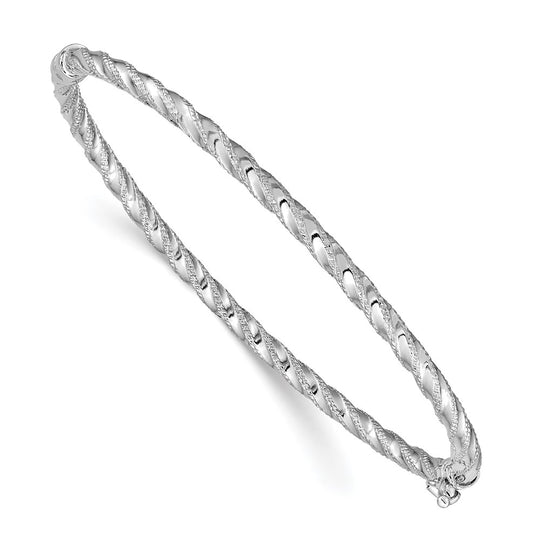 14k White Gold Hinged Bangle Bracelet, Polished and Textured