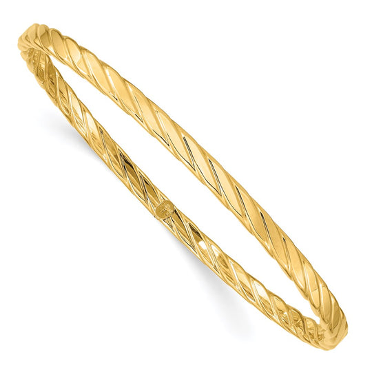 14k Yellow Gold 4mm Twist Textured Slip-on Bracelet