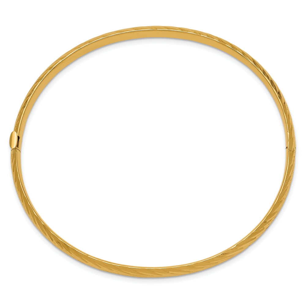 14k Yellow Gold 3/16" Textured Hinged Bangle Bracelet